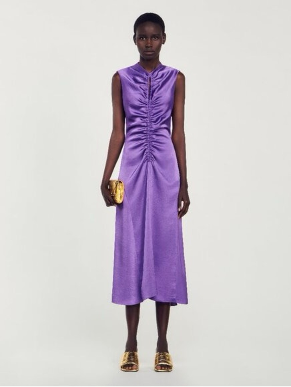 Sandro Titanic Satin Ruched Purple Dress size 36 (US 4)